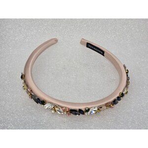 Handmade Satin Padded Headband With Multicolor Gemstone Embellishments Elegant